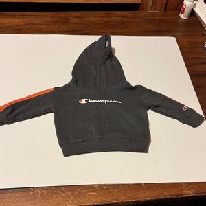 Champion Kids Charcoal Hoodie with Orange Sleeve Accent